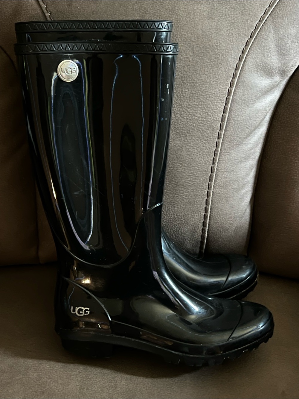 UGG Women's Black Gloss Rain Boots - Tall Waterproof Style